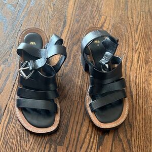 Zara Black Strappy Leather Sandals